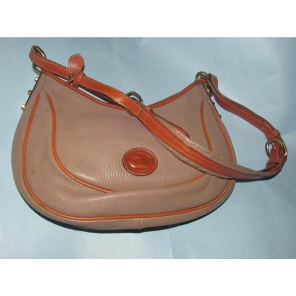 Dooney And Bourke Vintage Taupe & Cognac Brown Leather  HOBO Shoulder Bag - Picture 2 of 16